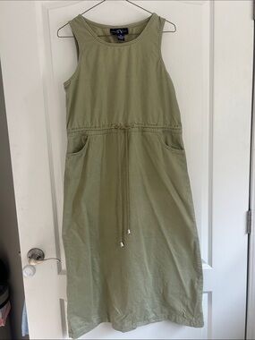Vintage Ty Original Wear Olive Sleeveless Drawstring Midi Dress soft cotton 10P